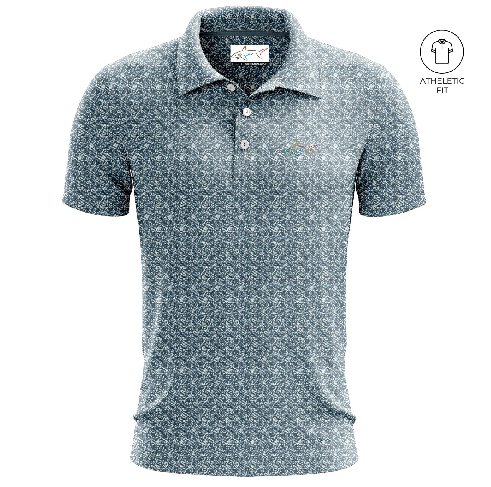 Greg Norman Men’s Twilight Palm Golf Athletic Fit Polo Tshirt (US Size)