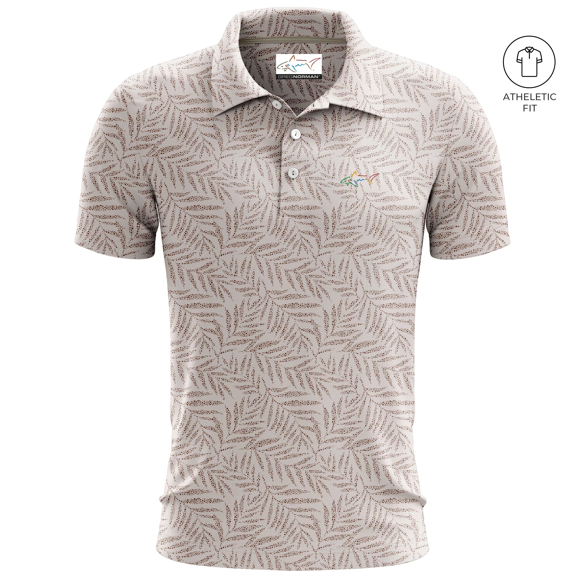Greg Norman Men's Desert Palm Print Golf Athletic Fit Golf Polo Tshirt (US Size)