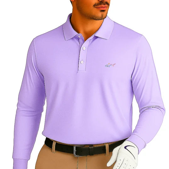 Greg Norman long sleeve golf polo – fabric and design view