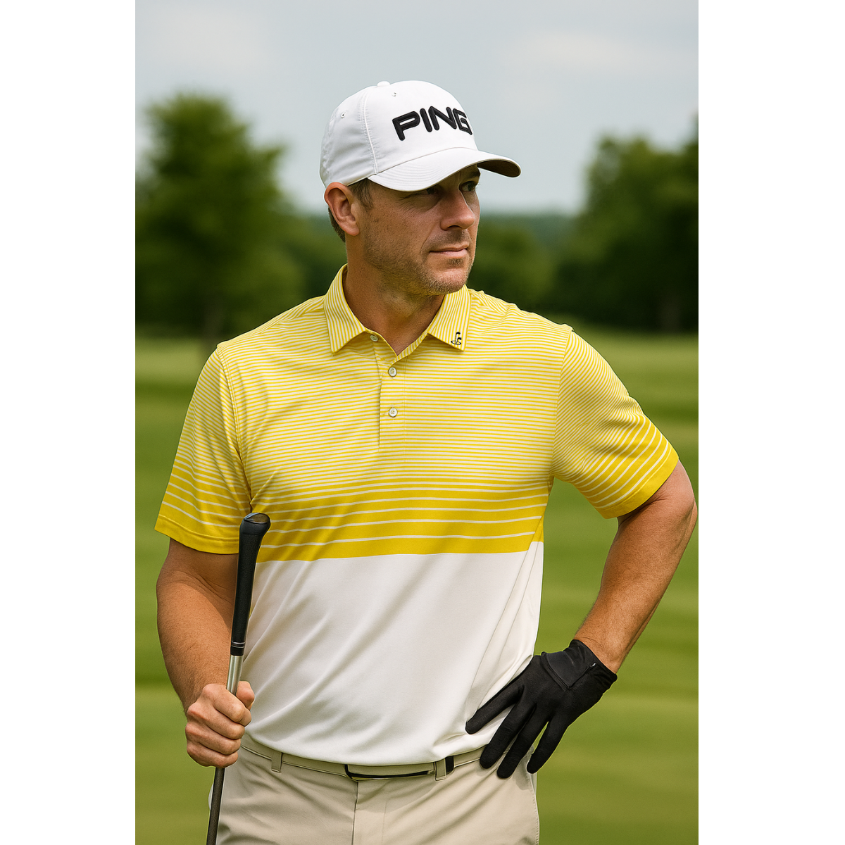 Firstcut Men's Golden Horizon Stripe Golf Polo T-Shirt (Indian Size)
