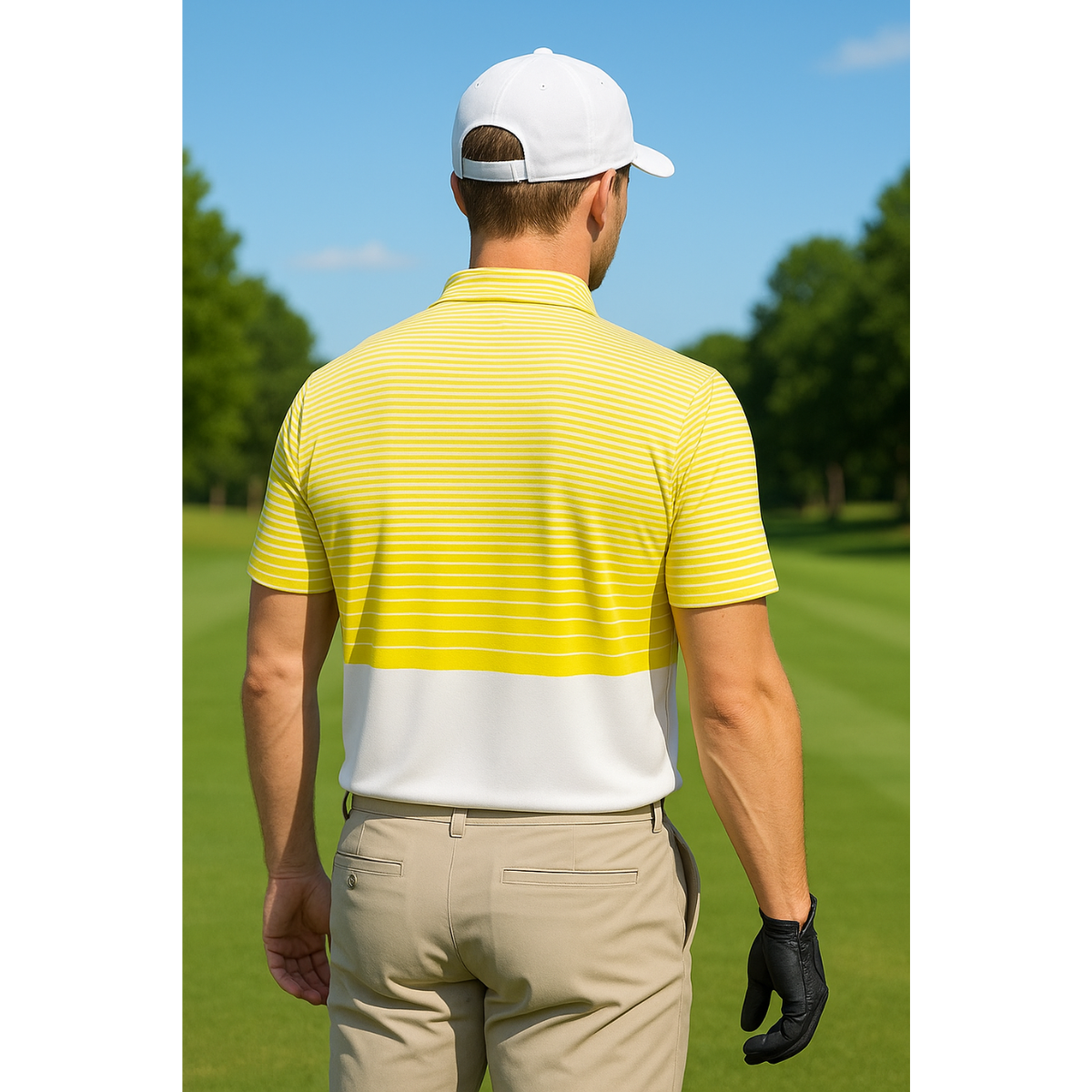 Firstcut Men's Golden Horizon Stripe Golf Polo T-Shirt (Indian Size)