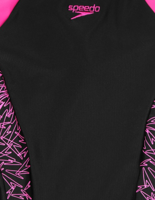 Speedo Girls Black & Pink Printed Swimsuit