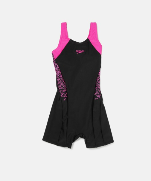 Speedo Girls Black & Pink Printed Swimsuit