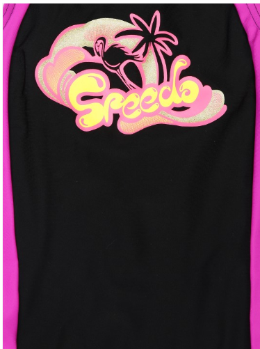 Speedo Girls Black & Purple Printed Swimsuit
