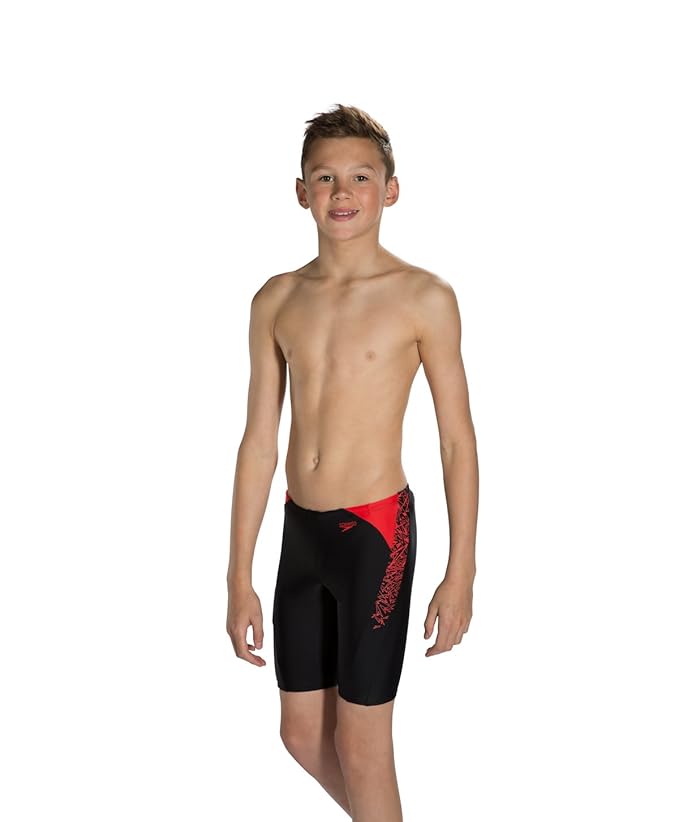 Speedo Boys Black & Red Printed Swim Shorts