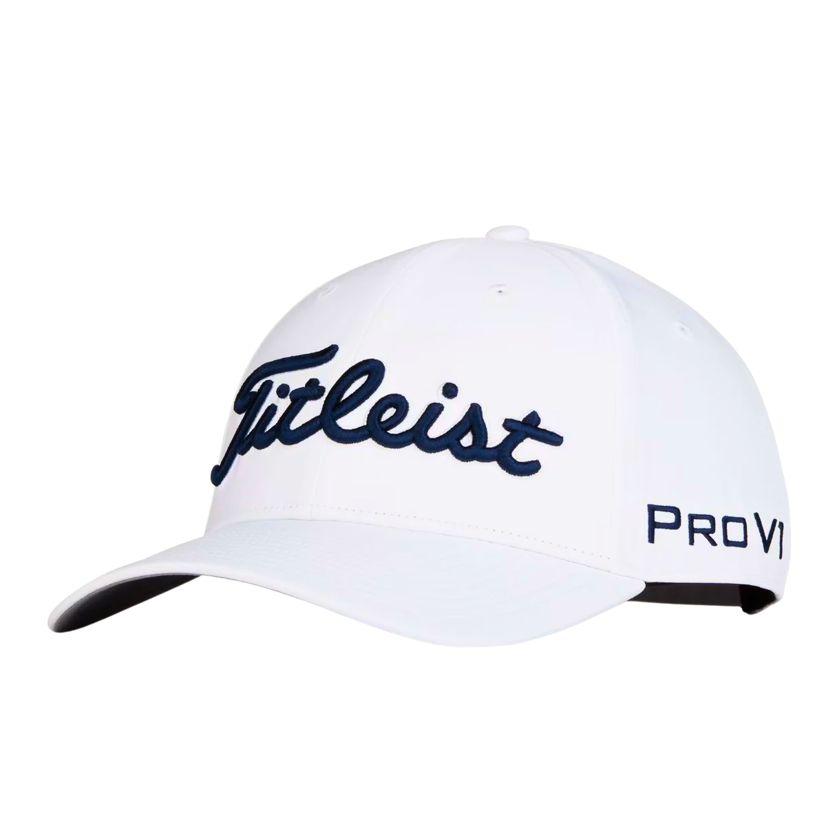 White cap with 'Titleist' and 'Pro V1' text on a white background