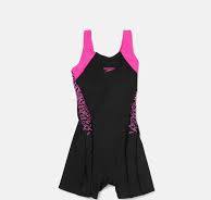 Speedo Girls Black & Pink Printed Swimsuit