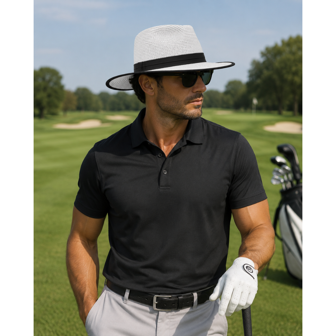 GolfBasic Men's Premium Wide Brim Straw Golf Hat