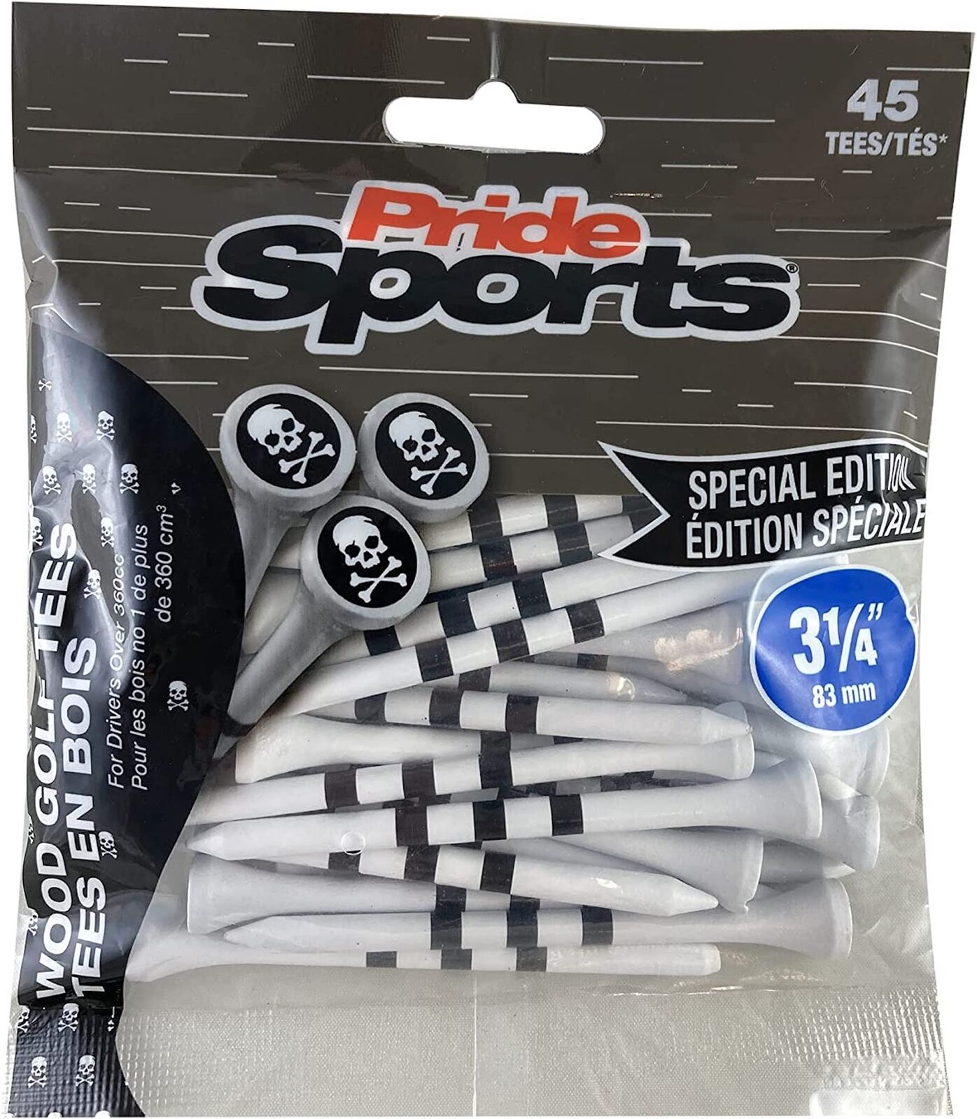 Pride Sports Skull and Stripes Wooden Tees - 45 pcs pack