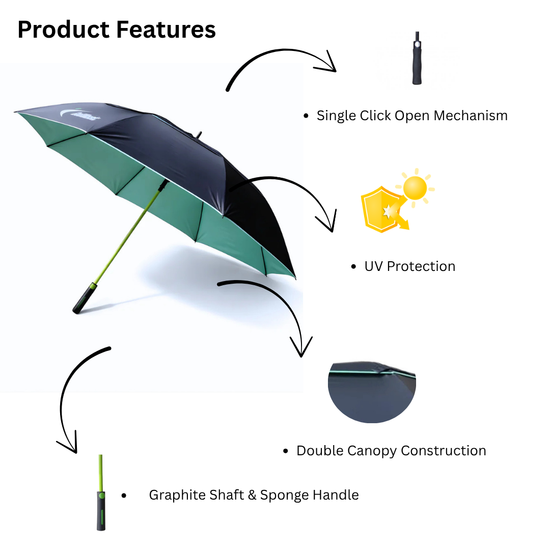 GolfBasic 60'' Double Canopy Golf Umbrella (Black/Lime)