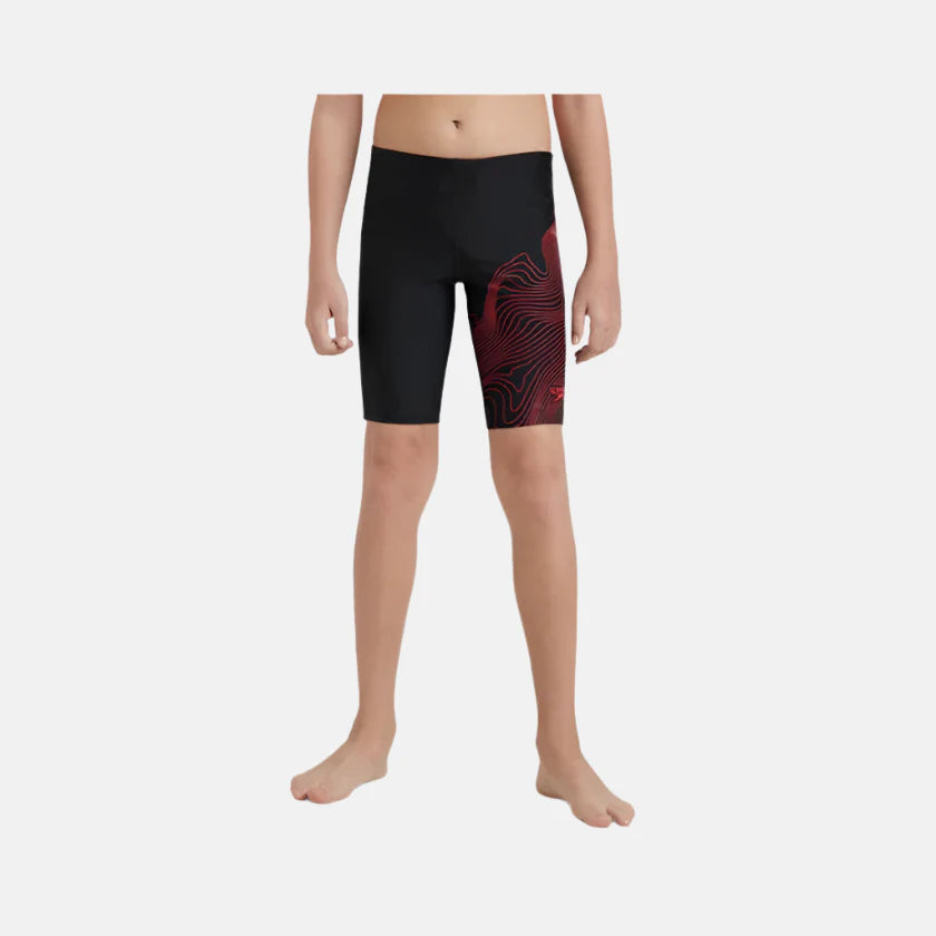 Speedo Boy's Tide Print Sports Gala Logo Jammer - Black & High Risk Red