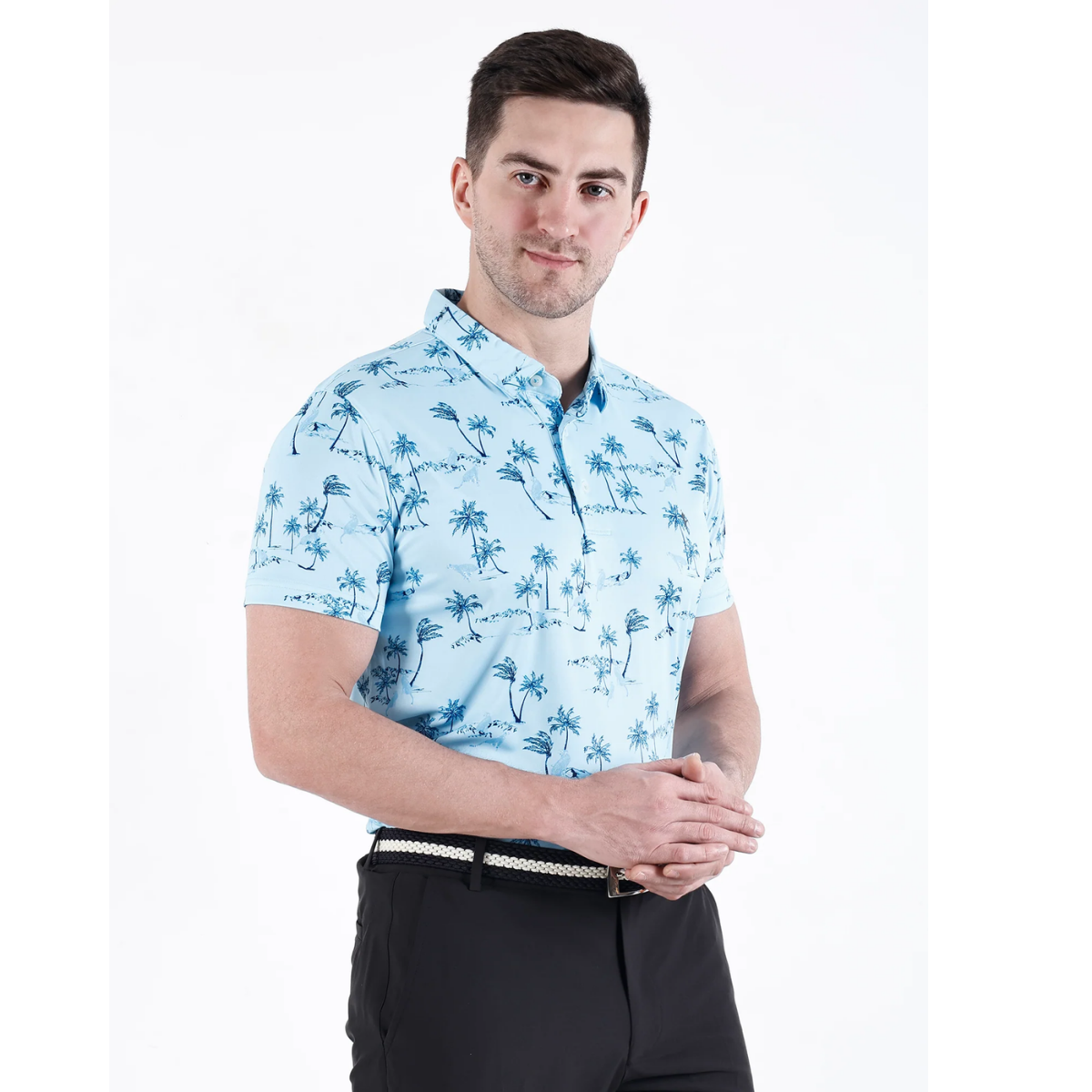 Sligo Men's Sky Blue Printed Golf Polo T Shirt (Indian Size)