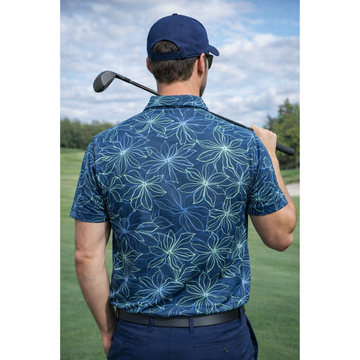 Jack Nicklaus Men's Navy Floral Performance Golf Polo