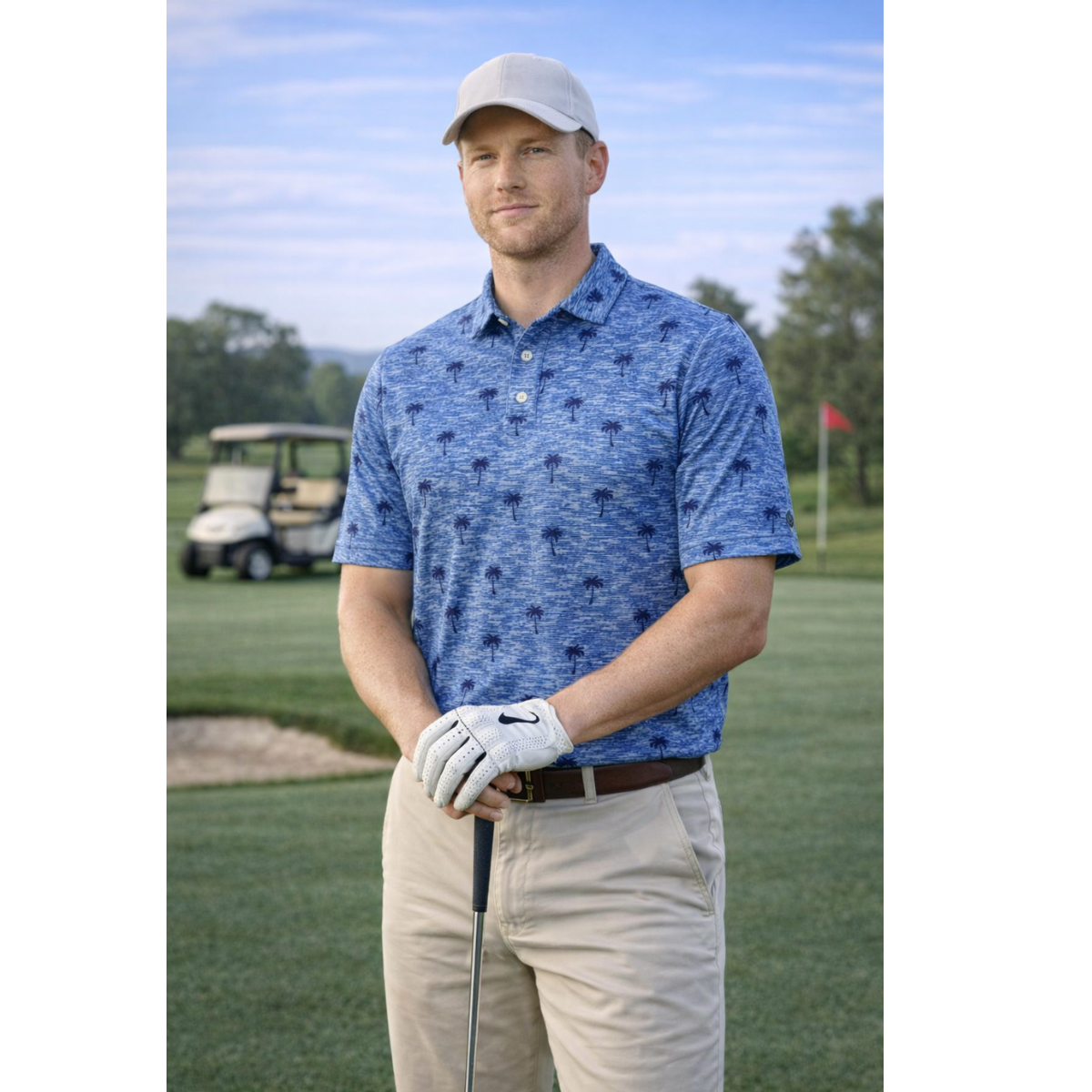 Sligo Men’s Blue Palm Tree Golf Shirt  (Indian Size)