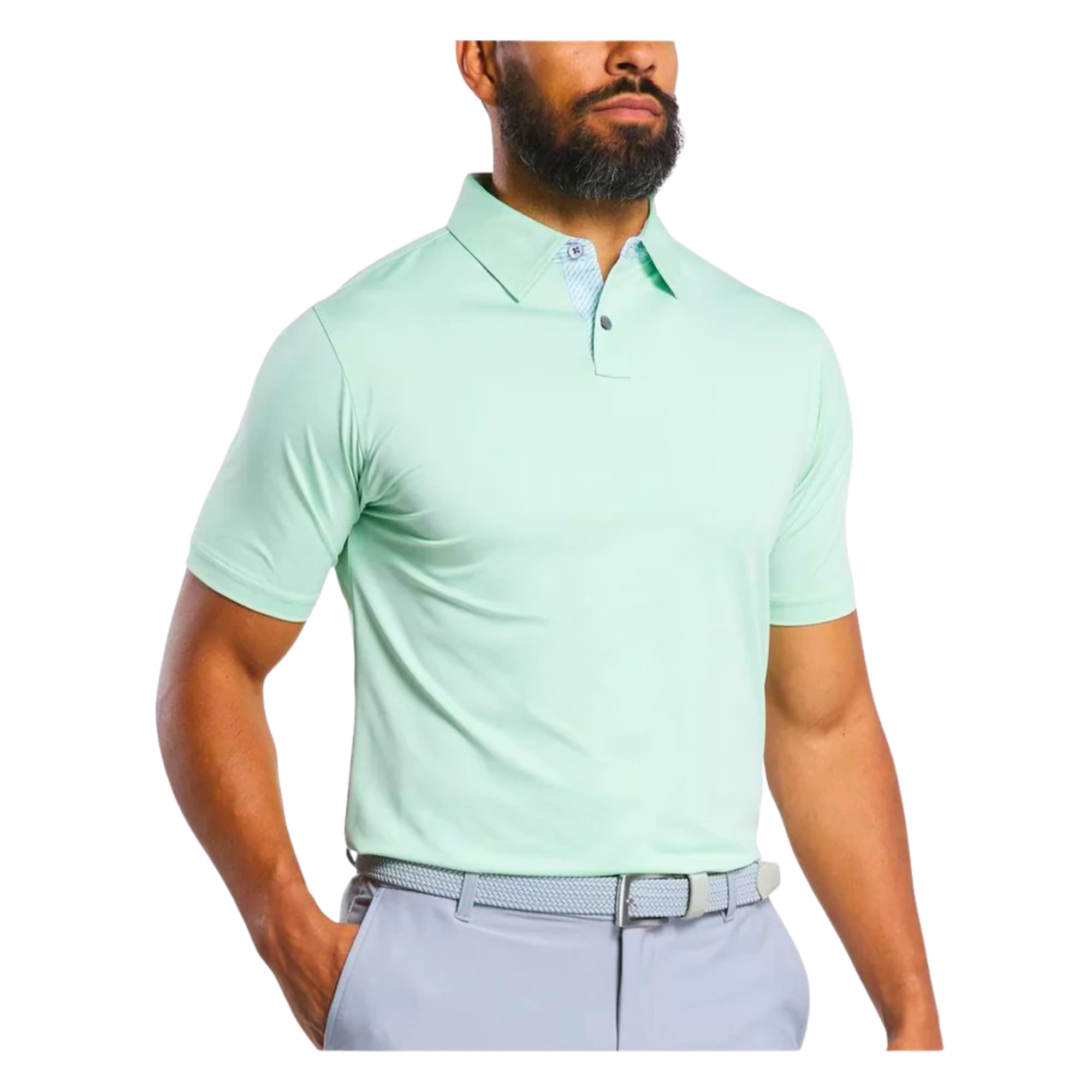 FootJoy Men's Heather Lattice Trim Print Golf Polo T-Shirt