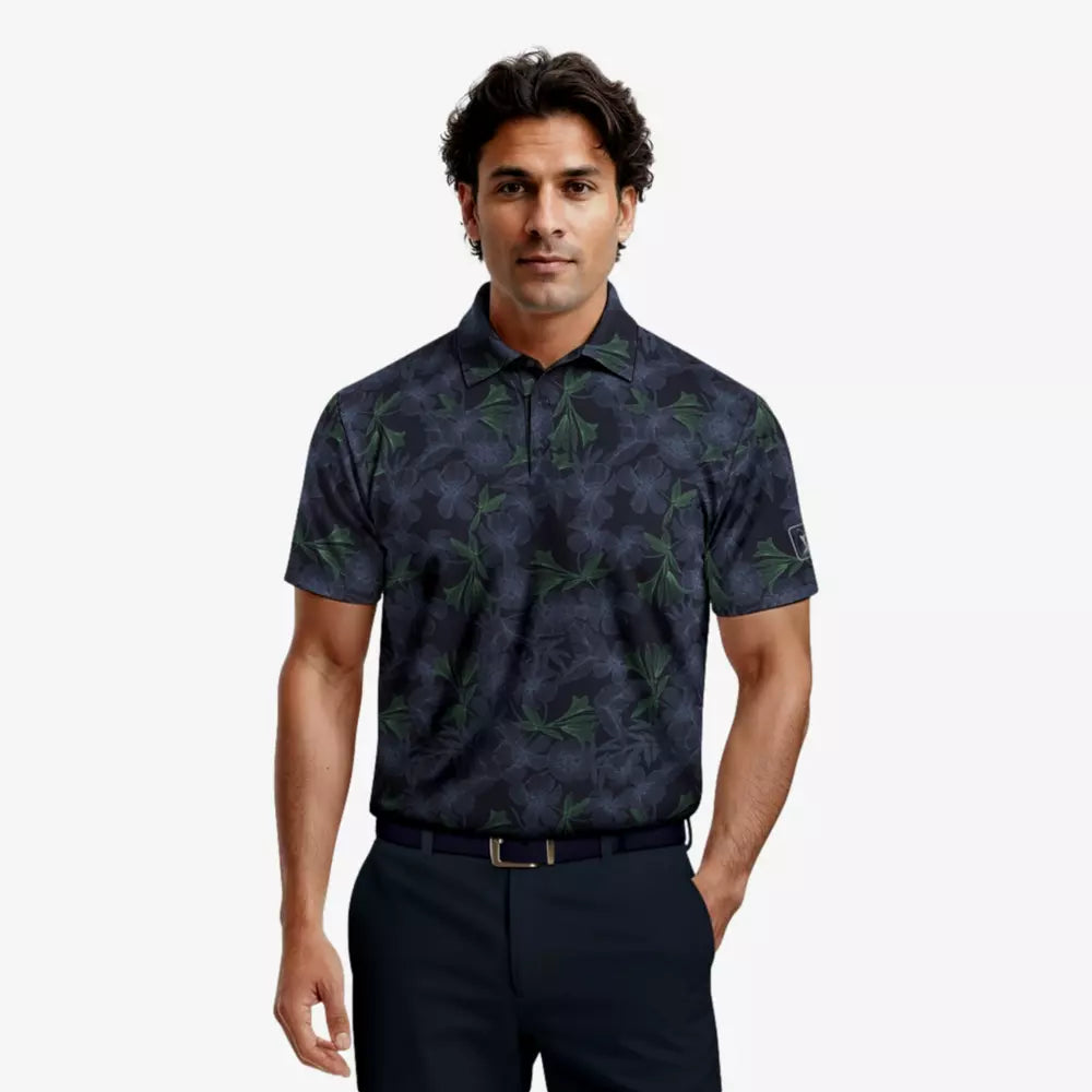PGA Tour Linear Botanical Printed Men's Golf Polo T-Shirt