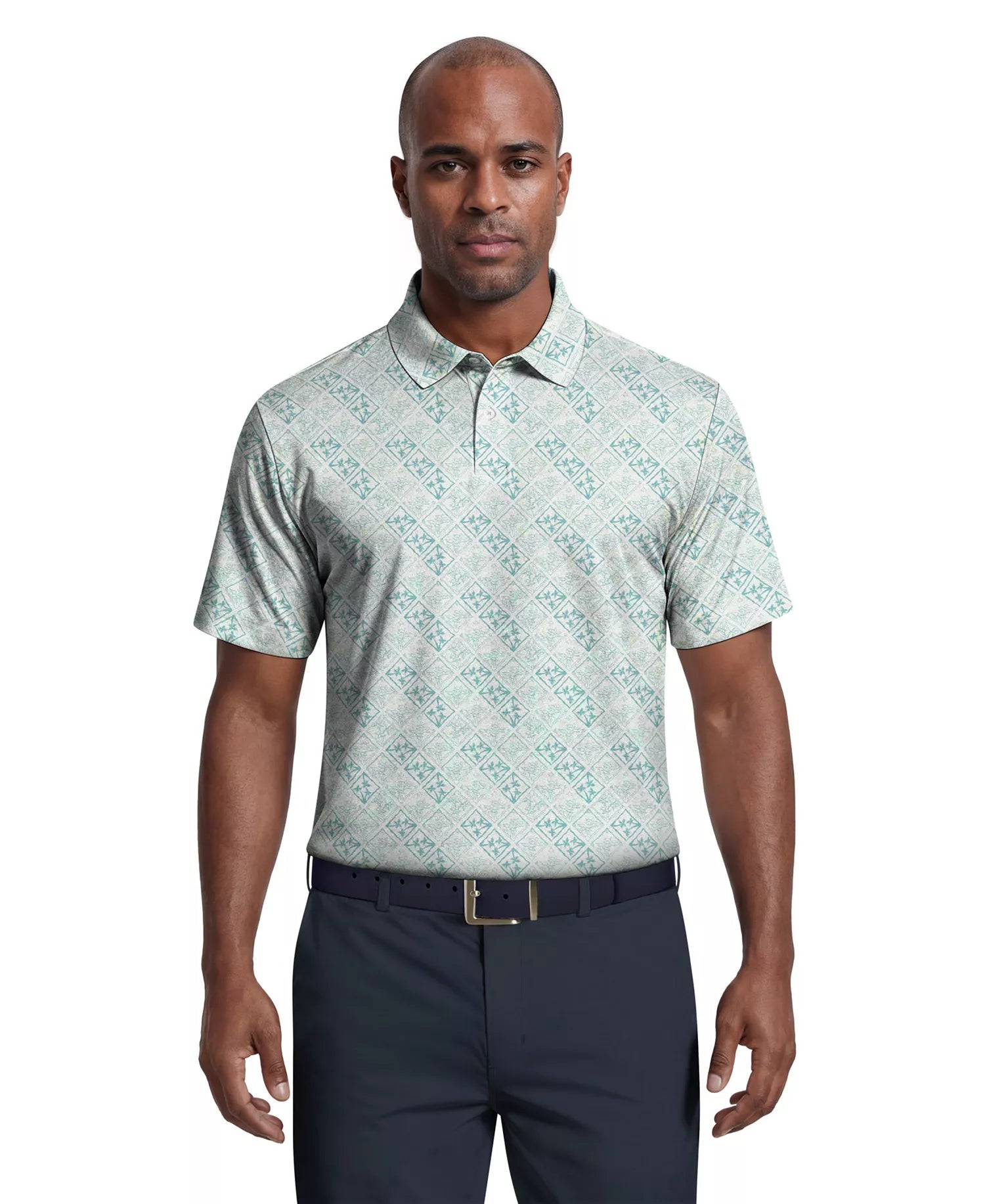 PGA Tour Tropical Argyle Print Golf Polo T-Shirt