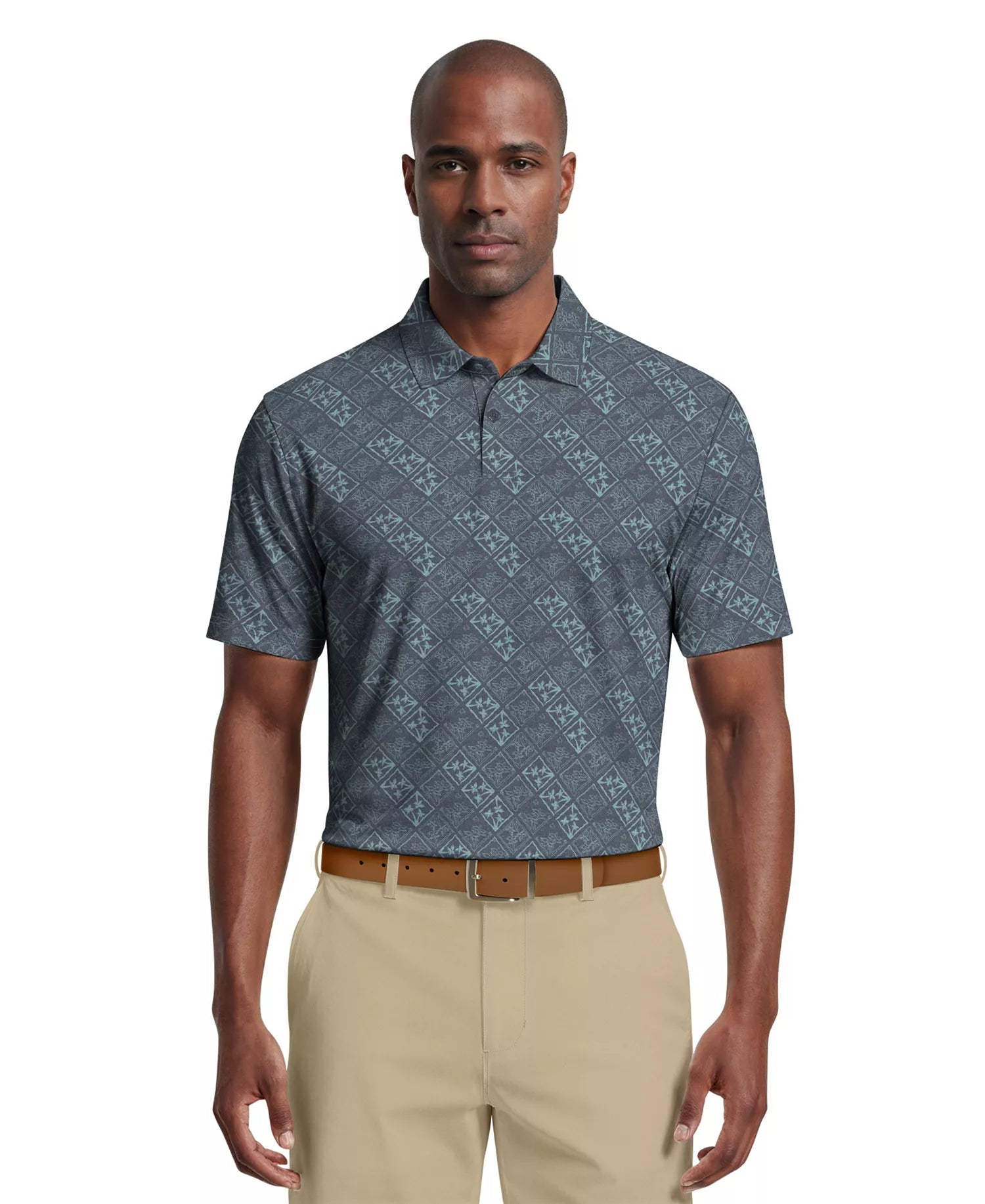 PGA Tour Tropical Argyle Print Golf Polo T-Shirt