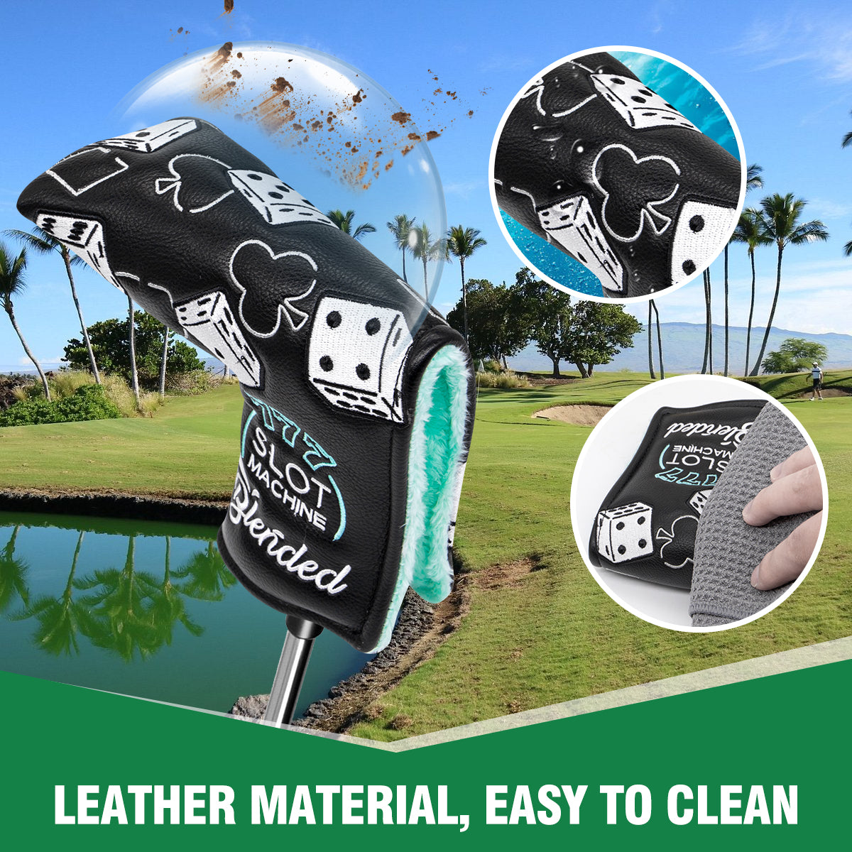 GolfBasic Lucky 777 Pu Leather Golf Blade Putter Cover - Black