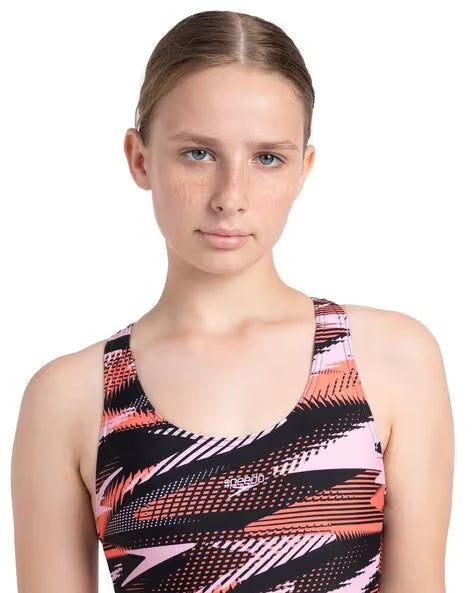 Speedo Girl's Endurance 10 Hyperboom Print Racerback One Piece V-Cut Swimsuit