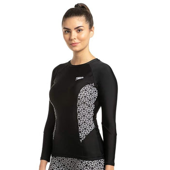 Speedo Women's Solid Long Sleeve Suntop Black back view