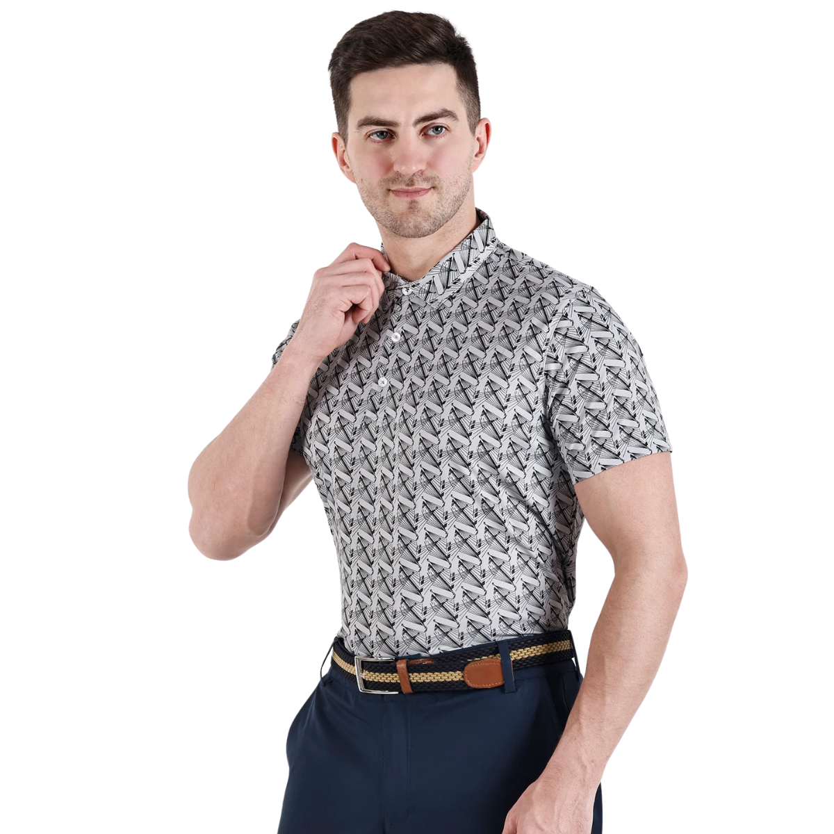 Sidus Men's Grey Printed Golf Polo T Shirt (Indian Size)