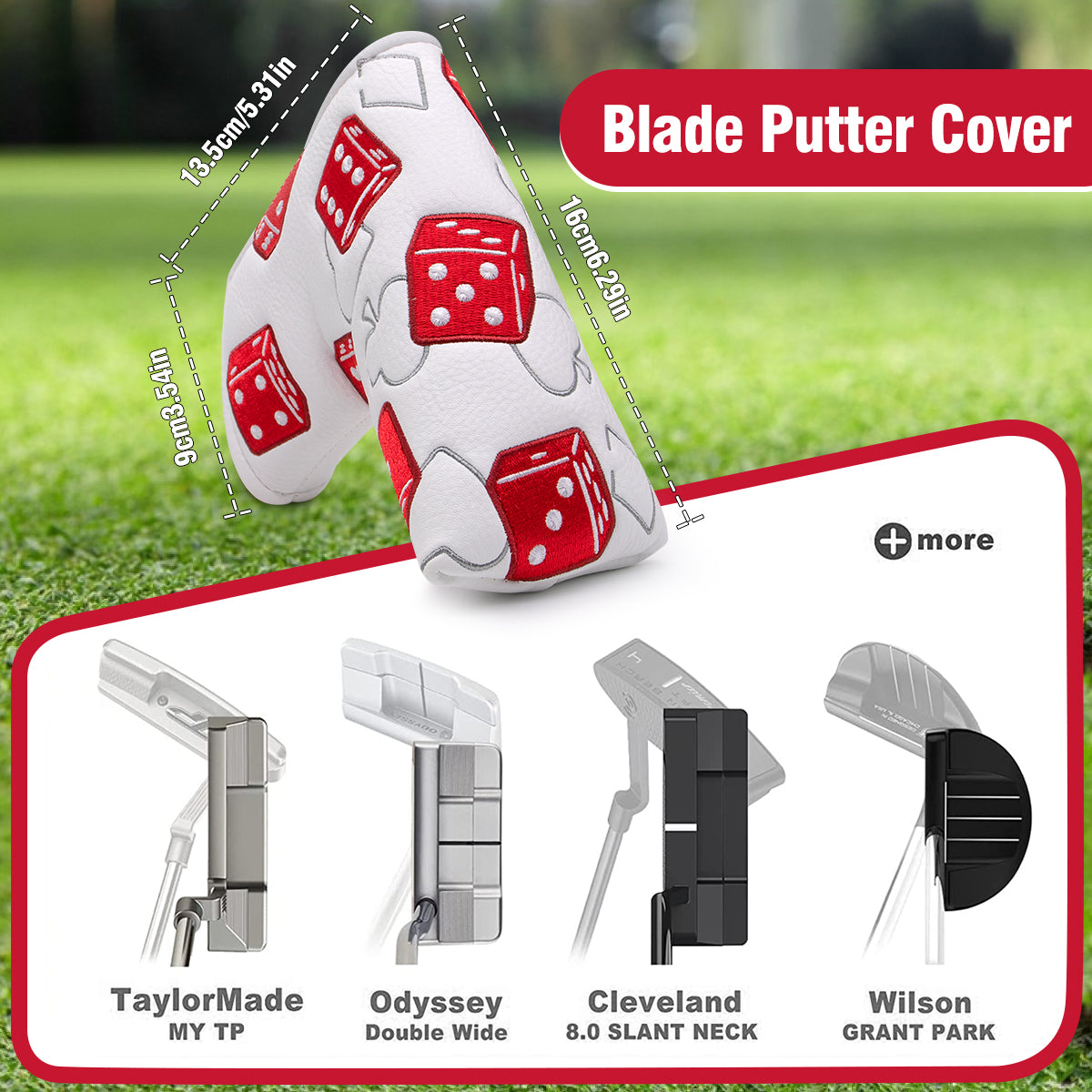 GolfBasic Lucky 777 Pu Leather Golf Blade Putter Cover - White