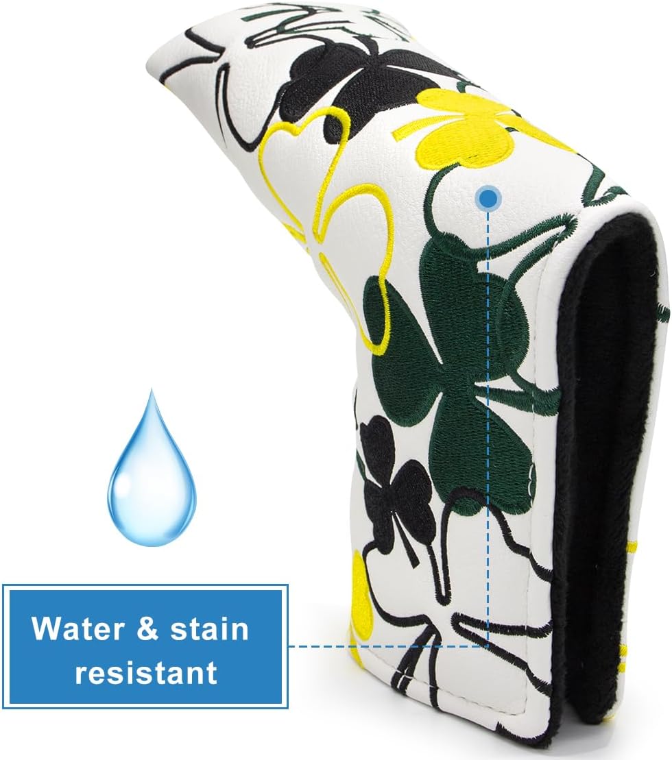 GolfBasic Lucky Shamrock Golf Blade Putter Cover - White