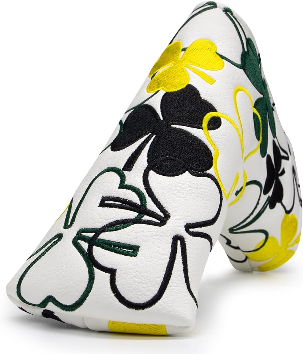 GolfBasic Lucky Shamrock Golf Blade Putter Cover - White