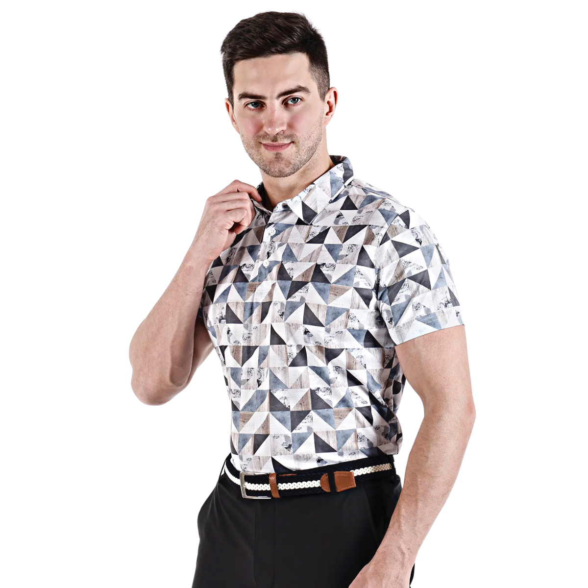 Sidus Men's White Grey Printed Golf Polo T Shirt (Indian Size)