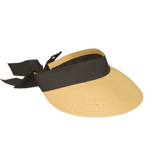 GolfBasic Ladies Natural Straw Ribbon Visor