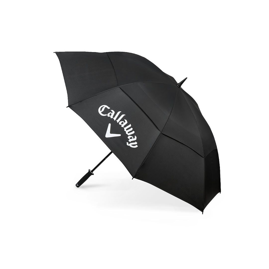 Black umbrella with Callaway logo on a white background