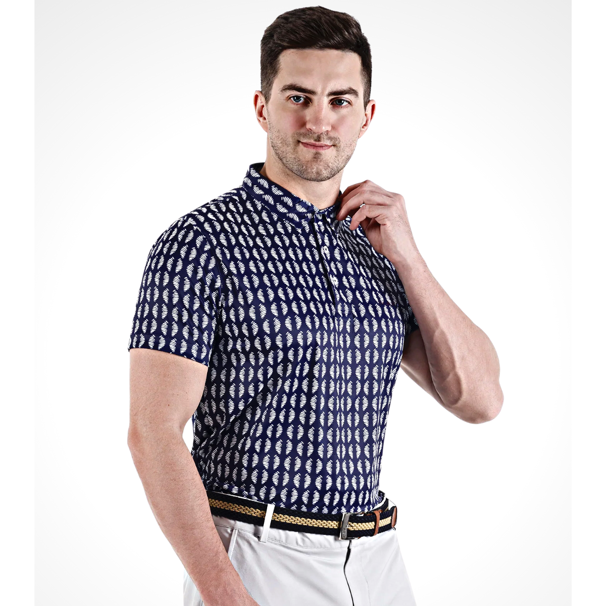 Sligo Men's Navy White Printed Golf Polo T-shirt (Indian Size)
