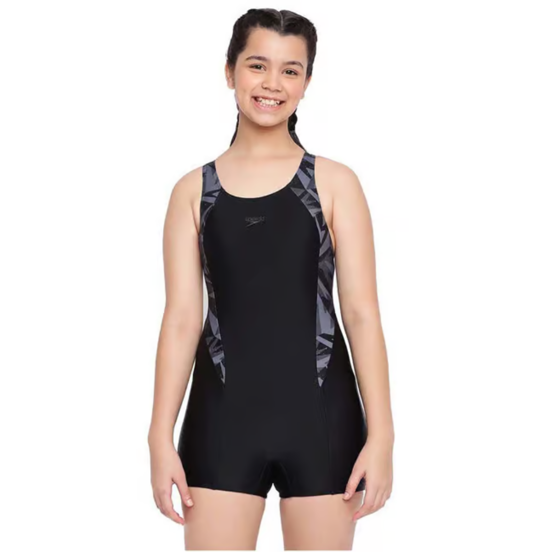 Speedo Girl's Hyperboom Splice Muscleback Legsuit Swimwear - Black & Oxid Grey