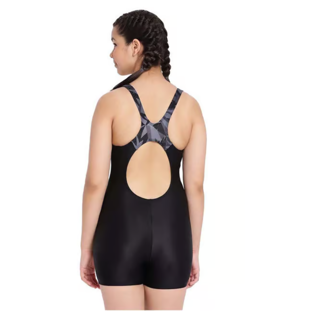 Speedo Girl's Hyperboom Splice Muscleback Legsuit Swimwear - Black & Oxid Grey