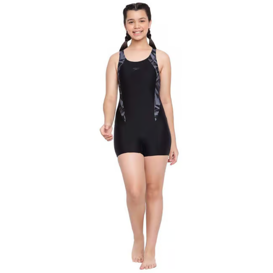Speedo Girl's Hyperboom Splice Muscleback Legsuit Swimwear - Black & Oxid Grey