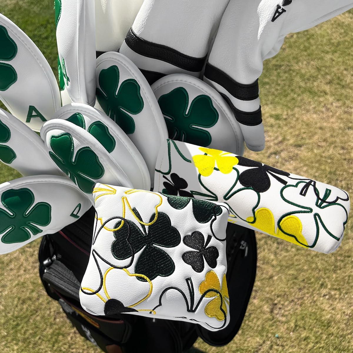 GolfBasic Lucky Shamrock Golf Blade Putter Cover - White