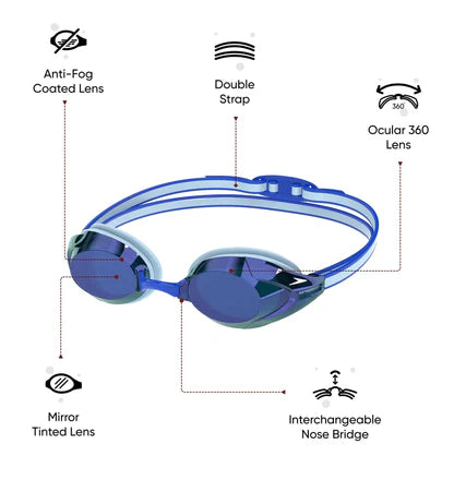 Speedo Unisex Adult Vanquisher 3.0 Mirror Blue Lens Swim Goggles - Blue