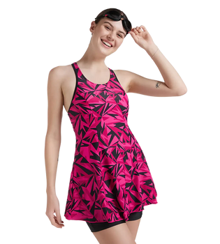 Speedo Women's Endurance 10 Hyperboom Printed Racerback Swimdress With Boyleg