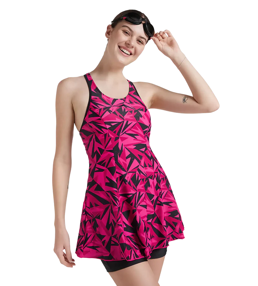 Speedo Women's Endurance 10 Hyperboom Printed Racerback Swimdress With Boyleg