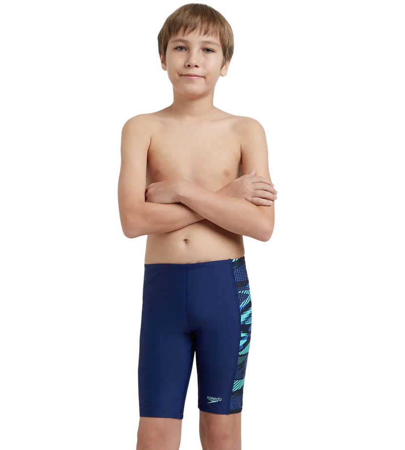 Speedo Boy's Endurance10 Side Panel Hyperboom Print Jammer - Harmony, True Navy