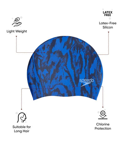 Speedo Women's Long Hair Printed Silicone Swim Caps
