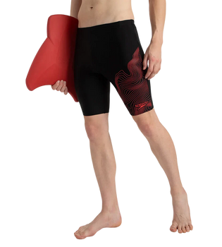 Speedo Men's Endurance10 Tide Print Sports Gala Logo Jammer Black & High Risk Red