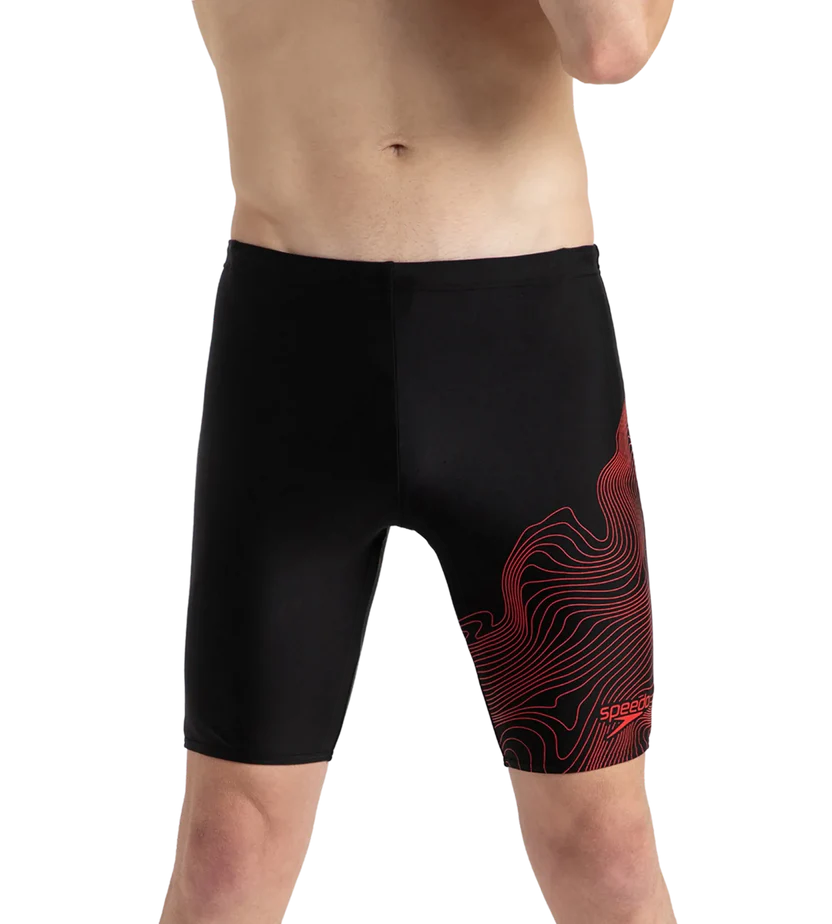 Speedo Men's Endurance10 Tide Print Sports Gala Logo Jammer Black & High Risk Red