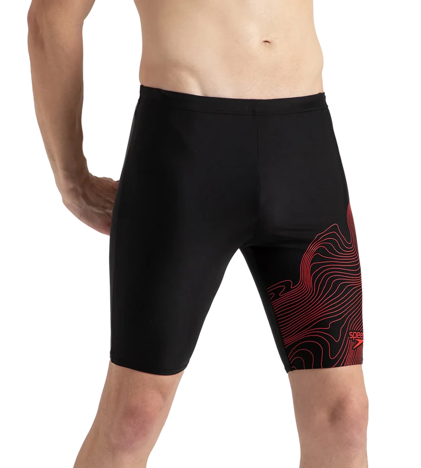 Speedo Men's Endurance10 Tide Print Sports Gala Logo Jammer Black & High Risk Red
