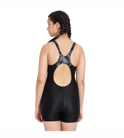 Speedp Girl's Hyperboom Splice Muscleback Legsuit Swimwear - Black & Oxid Grey