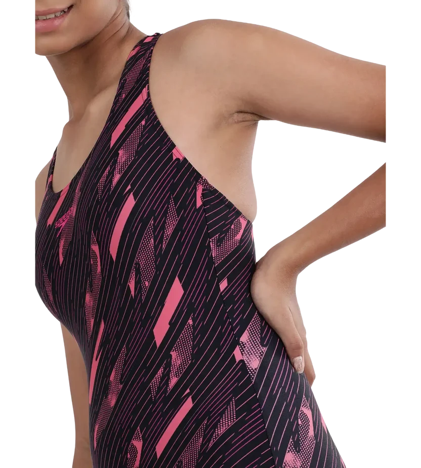 Speedo Girl's Endurance 10 Hyperboom Print Racerback One Piece V-Cut Swimsuit