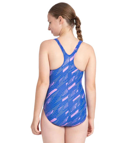 Speedo Girl's Endurance 10 Hyperboom Print Racerback One Piece V-Cut Swimsuit