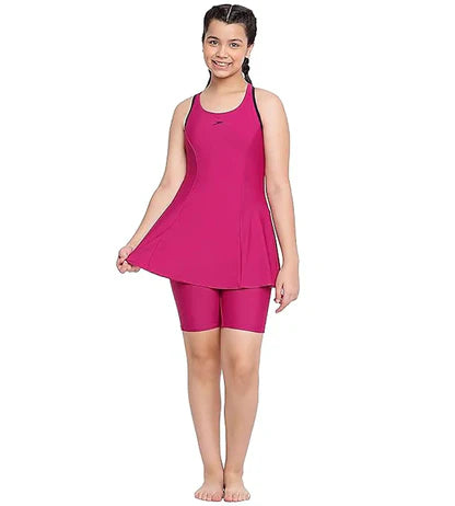 Speedo Racerback Swimdress Girls - Black & Electric Pink