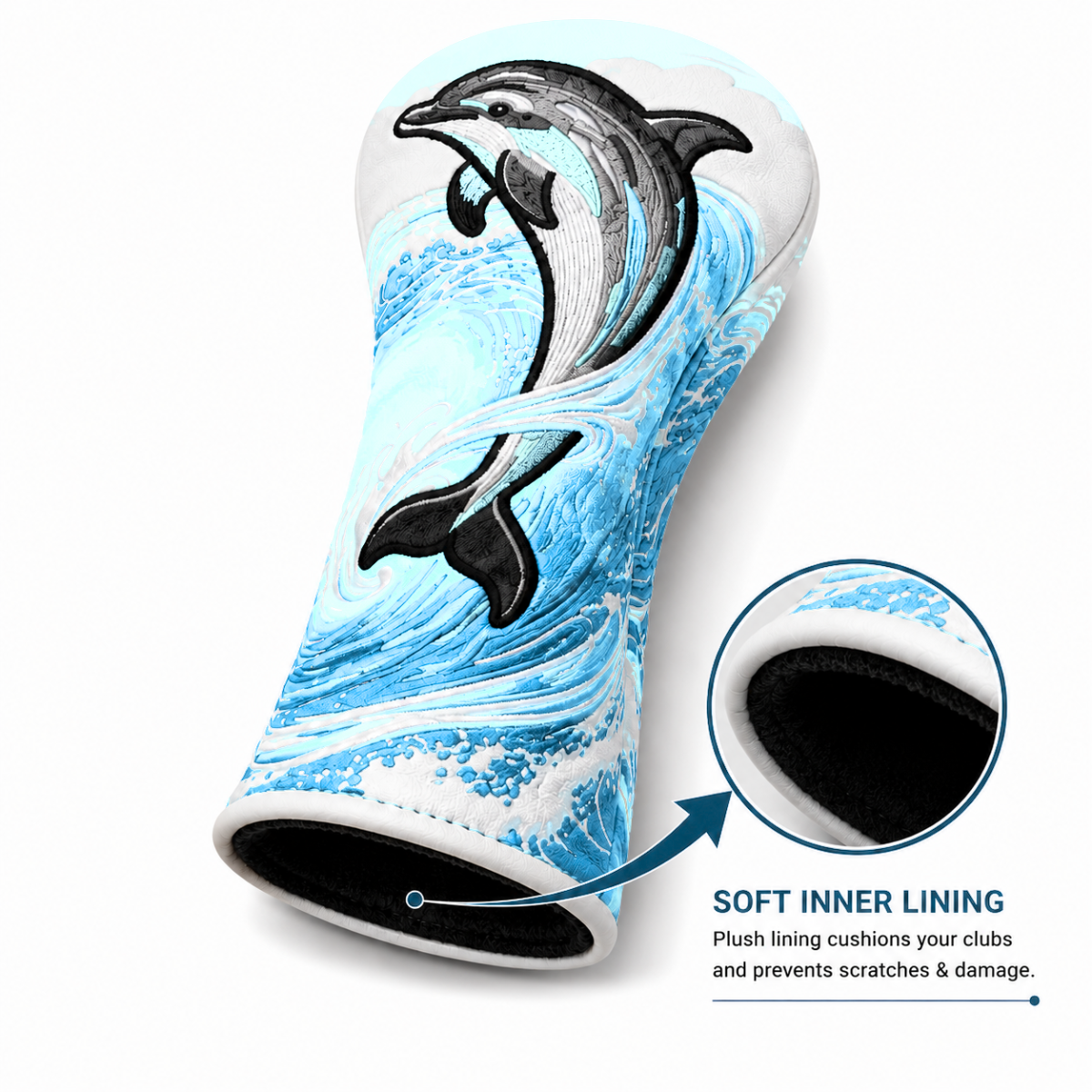 GolfBasic Dolphin Wave Hybrid Rescue Headcover - Plush Inner Lining
